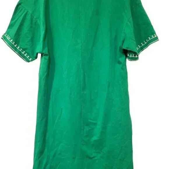 Zara Women's Emerald Green Cotton/Poly/Spandex W White Embroidered Tunic Summer - Picture 7 of 10